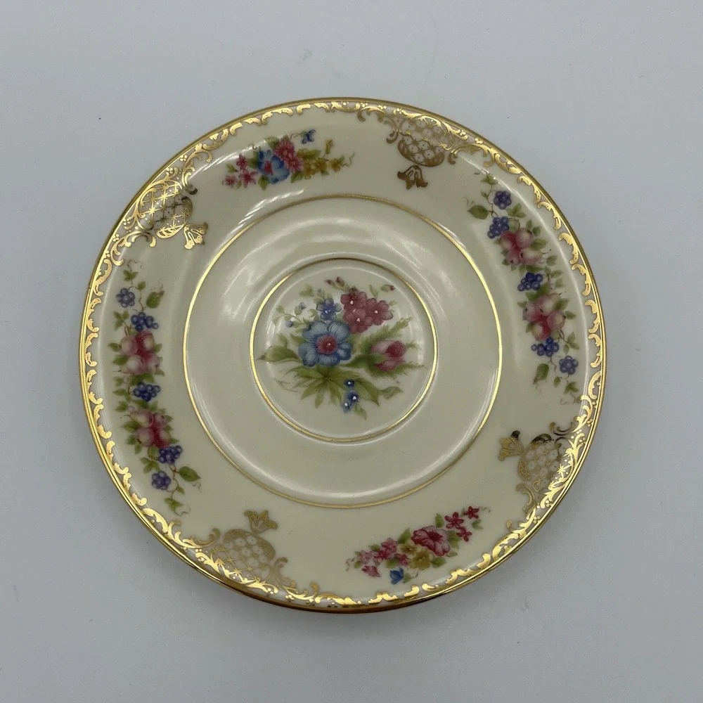 Vintage‎ Rosenthal Ivory Footed Demitasse Cup and Saucer Fruit Floral Gold Trim